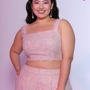 Eloquii High Waist Pastel Tweed Shorts, tank, and jacket (sold as set)